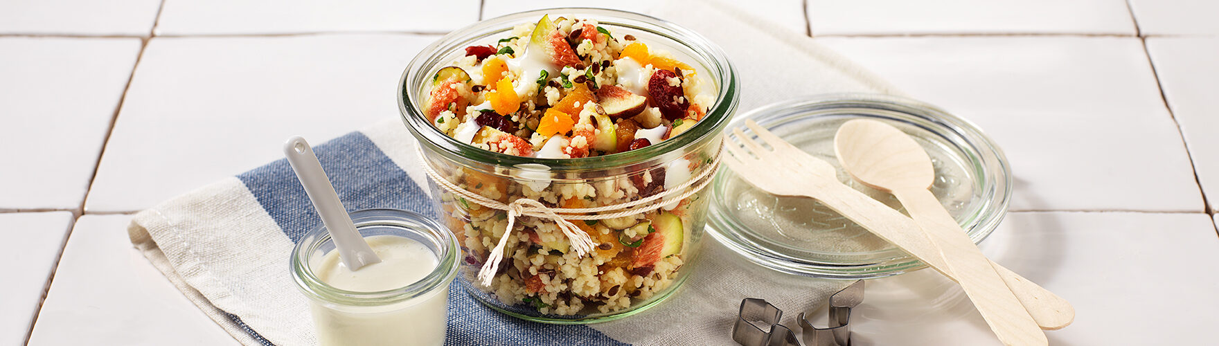 Fresh couscous salad with apricots, figs and mint