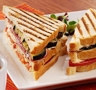 Grilled cheese sandwich with pepper salami, zucchini, tomato and ERU ...