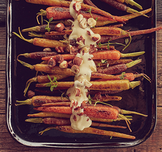 Caramelized carrots with creamy brie and hazelnuts