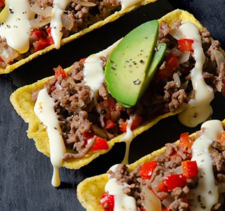 Mini taco’s met gehakt en extra gerijpte kaas